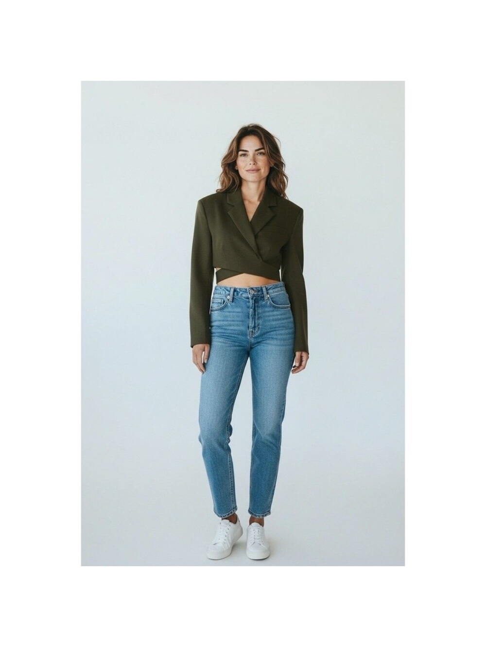 Torn By Ronny Kobo Olive Crop Tie-Front Blazer Jacket